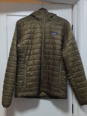 Patagonia Olive Green Hooded Nano Puffer Jacket